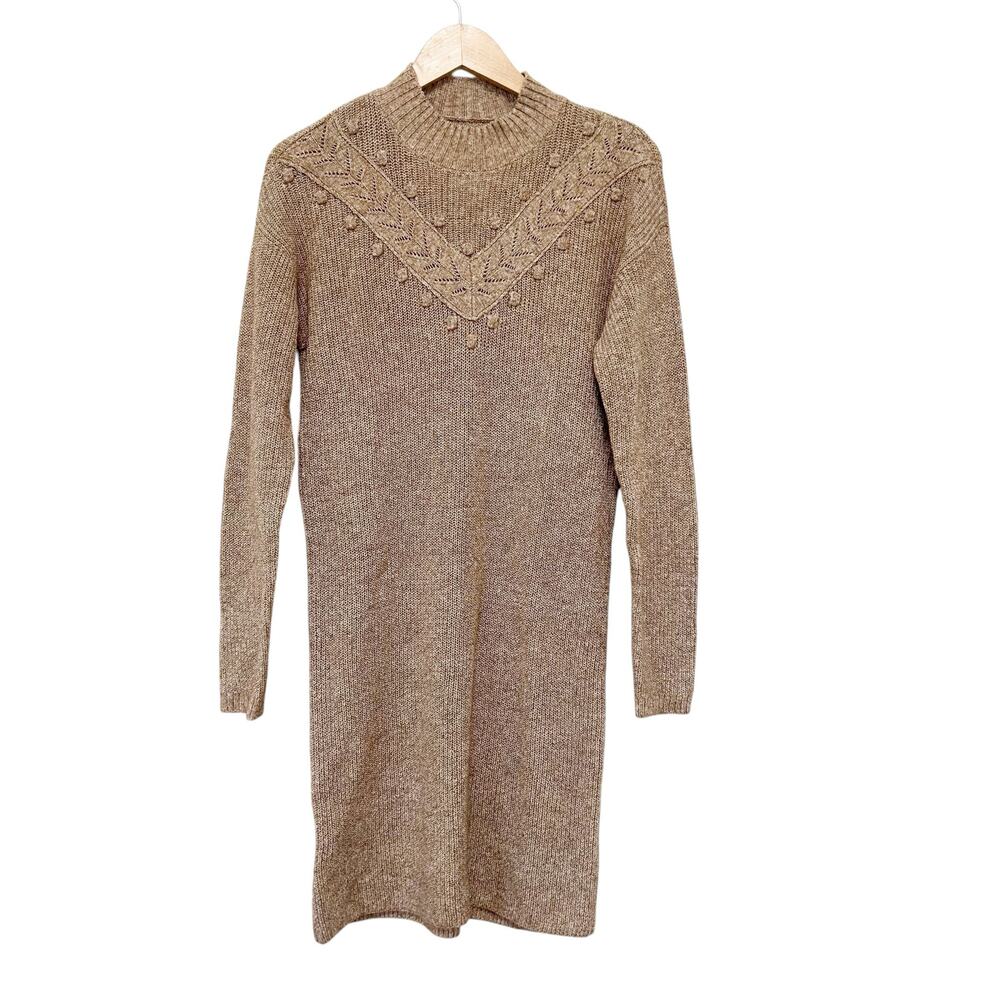 Loft Tan Knit Wool Blend Sweater Dress Sz S